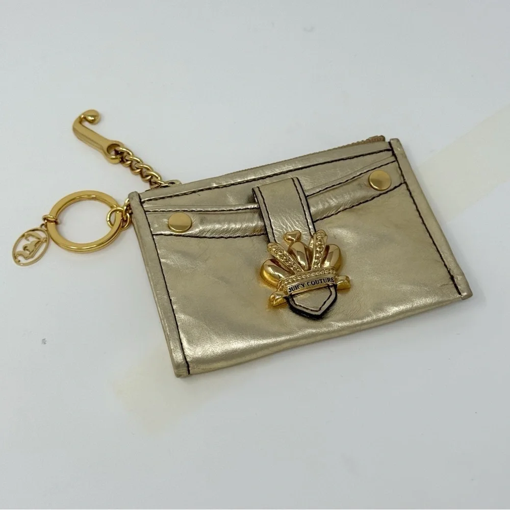 Juicy Couture Gold Metallic Crown Keychain Wallet Card Holder